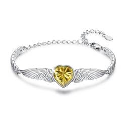 OHAYOO Herz November Geburtsstein Armband Damen Silber 925 Engelsflügel Armband Engel Flügel Herz Liebes Glücksbringer Armbänder Geschenke Geburtstag für Mädchen Frauen Frau(Citrin) von OHAYOO