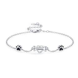 OHAYOO Hundepfote Armband Silber 925 Verstellbarer Niedliche Tier Armband Damen Herz Armbänder Hundeknochen Armband Hundepfote Schmuck Tier Geschenke Damen Mädchen Kinder von OHAYOO