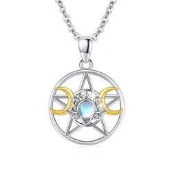 OHAYOO Infinity Lotus Mond Halskette 925 Sterling Silber Mond Stern Anhänger Spiritueller Schutz Charm Mondstein Schmuck Mond Halskette für Frauen Mädchen von OHAYOO