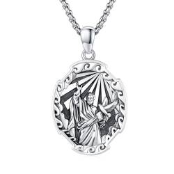 OHAYOO Jesus Kette 925 Sterling Silber Christen Kette Halskette Herren Silberkette mit Jesus Anhänger für Herren Damen von OHAYOO