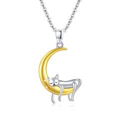 OHAYOO Katzen Mond Kette 925 Sterling Silber Tier Mond Anhänger Halskette Katzen Schmuck Geburtstags Geschenke für Mädchen Frauen Katzenliebhaber Kinder von OHAYOO