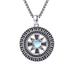 OHAYOO Kreuz Kette herren Silber 925 Kreuz Anhänger mit Edelstahl Kette Mondstein Wikinger Schmuck Männer Geschenke für Herren Frauen Mädchen Beste Freundin Geschenke von OHAYOO