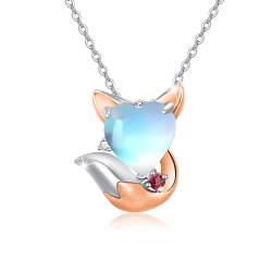 OHAYOO Mondstein Kette Silber 925 Fuchs Tier Anhänger Halskette Mondstein Schmuck Fuchs Geschenk für Unisex Mädchen Damen Teenager Frauen von OHAYOO