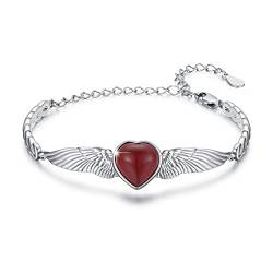 OHAYOO Opal Armband Damen Silber 925 Herz Engelsflügel Armband Rot Opal Engel Flügel Glücksbringer Armbänder Geschenke Geburtstag für Mädchen Frauen Frau von OHAYOO