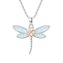 OHAYOO Opal Libelle Kette 925 Sterling Silber Keltische Knoten Libelle Halskette Opal Anhänger Halskette Dragonfly Schmuck Geschenke für Damen Frauen Mädchen Kinder von OHAYOO