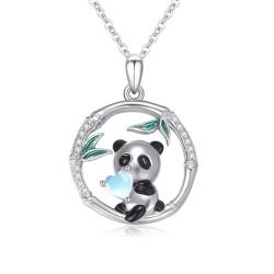 OHAYOO Panda Kette 925 Sterling Silber Panda Halskette mit Herz Mondstein Tier Halskette Mondstein Schmuck Geschenke für Mädchen von OHAYOO
