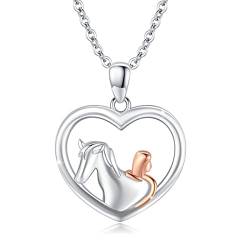 OHAYOO Pferd Halskette für Mädchen 925 Sterling Silber Herz Anhänger Mädchen und Pferd Kette Pferd Schmuck Herz Geschenk für Damen Frauen Mädchen von OHAYOO