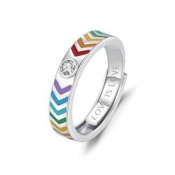 OHAYOO Regenbogen Ring Herren 925 Sterling Silber LGBT Ring für Herren Partnerring mit 'LOVE IS LOVE' Geschenke für Gleichgeschlechtlich Liebende (#10) von OHAYOO