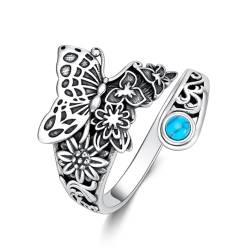 OHAYOO Schmetterling Ring Damen Silber 925 Verstellbare schmetterling Offener Ring Vintage Ringe Türkis schmuck Schmetterling Geschenke für Unisex Damen Mädchen Teenager Frauen von OHAYOO