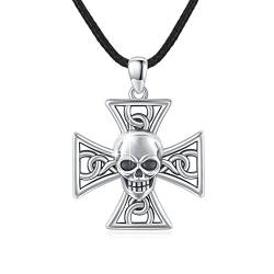 OHAYOO Schmuck Edelstahl Totenkopf Skull Kette mit Anhänger 925 Sterling Silber Totenkopf Halskette Halloween Punk Rock Schmuck Geschenke für Herren Damen von OHAYOO