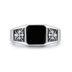 OHAYOO Siegelring Herren Silber 925 Ringe Herren Emaille Ring Schwarz Massiv, 10 mm Breit, Klassischer Keltischer Ring für Herren Papa Freund Ehemann von OHAYOO