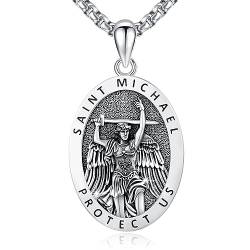 OHAYOO St. Michael Kette Herren Silber 925 Erzengel Anhänger Halskette Religiöse Amulett Schmuck Geschenke für Herren Sohn Jungen Frauen Mädchen von OHAYOO