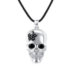 OHAYOO Totenkopf Kette Silber 925 Totenkopf Anhänger Halskette Hip Hop Punk Rock Kette Totenkopf Zirkonia Halloween Schmuck Geschenke für Damen Herren von OHAYOO