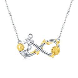 OHAYOO Unendlichkeitszeichen Kette 925 Sterling Silber Gänseblümchen Anhänger Halskette Gold Blume Schmuck für Damen Mutter von OHAYOO