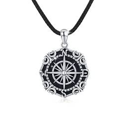 OHAYOO Wikinger Halskette 925 Sterling Silber Kompass Halskette Kompass Amulett Anhänger Halsketten Schmuck Geschenke für Männer von OHAYOO