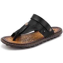 OHCHSH Herren Flip Flops Sandalen Schuhe mit Zehenring beiläufigen Sommer-Leder 9,5 M US Schwarz von OHCHSH