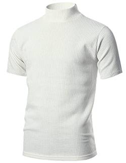 Ohoo Herren Kurzarm Rollkragen Basic Tops Leicht Slim Fit Pullover T-Shirt, Dcp376-Elfenbein, L von OHOO