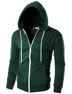 Ohoo Herren Slim Fit Langarm Leichte Zip-Up Hoodie Mit Kanga Tasche Dcf002 Grün Kleine von OHOO