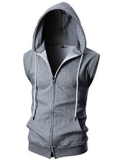 Ohoo Männer Slim Fit Ärmellos Leicht Zip-up mit Kapuze Weste mit Reißverschluss Trim Dcf011-Deepgrey Medium von OHOO