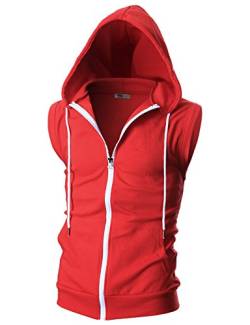 Ohoo Männer Slim Fit ärmellos Leicht Zip-Up mit Kapuze Weste mit Reißverschluss-Trim Dcf012-Red XXX-Large von OHOO