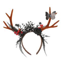 OHPHCALL Elch Kostüm Stirnband Beeren-stirnband Stirnbänder Äste Kopfbedeckung Der Waldgöttin Hirsch Kostüm Haarschmuck Weihnachtskostümzubehör Weihnachts-stirnband Plastik Cosplay Geweih von OHPHCALL
