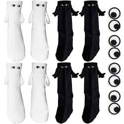 Magnetische Socken 8 Paar Die Händchen Halten Funny Magnetic Suction 3D Doll Couple Socks Unisex Lustige Pärchen-Händchenhaltende Socke Hand In Hand Doll Socks For Couple Mit Gestickte Augen Patches von OHSN