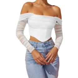 Crop-Top mit Langen Ärmeln für Damen Trendiges T-Shirt Crop-Top EIN Wortkragen Crop-Top mit Langen Ärmeln für Frauen Einfarbiges Crop-Top mit Top EIN Wortkragen Top für Frauen Crop-Top von OHXSM