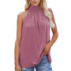 Damen-Trägershirt Sommer ärmelloses Neckholder Tanktop Tanktop Damen-Sommer-Trägertop Elegantes glattes ärmelloses Plissiertes Oberteil T-Shirt Damen-Sommer einfarbig Neckholder-Trägershirt von OHXSM