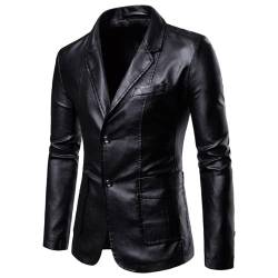 Herren Casual Anzugjacken Slim Fit Blazer Anzüge Mantel Solide Freizeitjacke Tops Anzug Leder Slim Fit Herren Anzüge Mantel Solide Blazer Business Jacke Kleiner Anzug Herren Revers PU Lederjacke von OHXSM