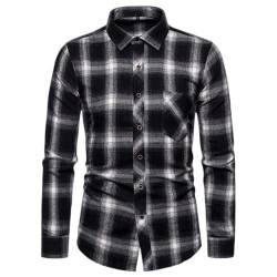 Karierte Hemden für Herren Lässige Karierte Hemden Baumwolle Button-Down-Langarm-Lose-Fit-Kragen Herbst-Winter-Herren-Langarm-Karo-Hemd-Jacken-Knopf-T-Shirts Premium-Slim-Fit-Langarm-Formelle Hemden von OHXSM