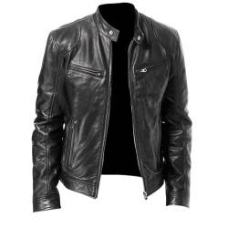 OHXSM Herren Stehkragen Lederjacke Lässige Kunstleder Motorradjacke mit Reißverschlusstaschen Herren Lässige Lederjacken Stehkragen Jacken Herrenjacke Leichte Herbst Winterjacke mit Taschen von OHXSM