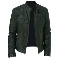 OHXSM Herren Stehkragen Lederjacke Lässige Kunstleder Motorradjacke mit Reißverschlusstaschen Herren Lässige Lederjacken Stehkragen Jacken Herrenjacke Leichte Herbst Winterjacke mit Taschen von OHXSM