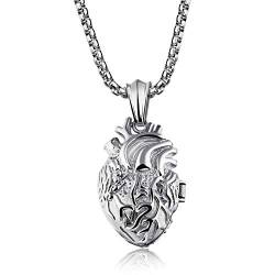 Damen Herren Herz Anhänger mit Halskette Orgel Medaillon Herz Anhänger für Männer Frauen Edelstahl mit Goldkette 55cm Silber von OIDEA