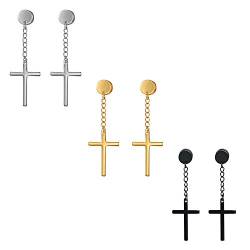 Damen Herren Kreuz Ohrringe Set 3pcs gold silber schwarz, Kreuzanhänger Ohrringe hängend von OIDEA
