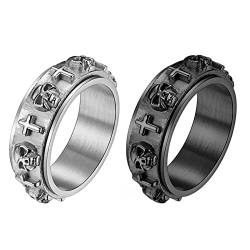 OIDEA 2 Pcs Spinner ring mit Totenkopf Stilvoll, Farbe nicht ändert, nicht rostet, Schwarz Silber 57 (18.1) von OIDEA
