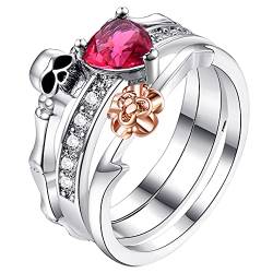 OIDEA 312157-DEF Ringe Frauen Silber mit Totenkopf-Herz-Zirkon, Kreativ Personalisieren Fingerringe, Größe 52 (16.6) von OIDEA