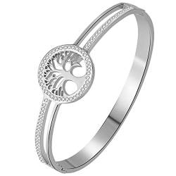 OIDEA Damen Armband, Lebensbaum Baum des Lebens Armreif, Innendurchmesser 17.5 cm aus Edelstahl mit Geschenkbox & Karte, Silber von OIDEA