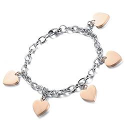 OIDEA Damen Armband Fußkette, Liebe Herz Charms Armreif, Edelstahl, Rosegold Silber von OIDEA