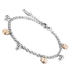 OIDEA Damen Armband Herz Edelstahl: Armkette Fußkette Liebe Glöckchen Armreif Fußkettchen Handgelenk Armschmuck Geschenk für Frauen Mädchen Geburtstag Frauentag Muttertag Rosegold von OIDEA