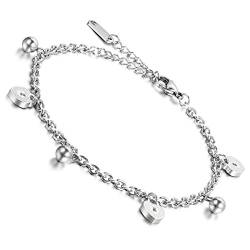 OIDEA Damen Armband Herz Edelstahl: Armkette Fußkette Liebe Glöckchen Armreif Fußkettchen Handgelenk Armschmuck Geschenk für Frauen Mädchen Geburtstag Frauentag Muttertag Silber von OIDEA