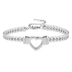 OIDEA Damen Armband Herz Panzerkette: Silber Armkette aus Edelstahl Glieder Cuban Link Armschmuck Armreif mit Karabiner Verschluss für Frauen als Geschenk in Weihnachten von OIDEA