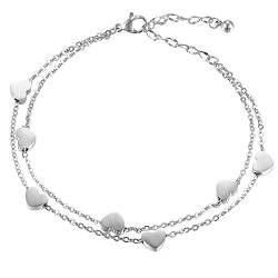 OIDEA Damen Armband Herz Silber: Layered Armkette Fußkette Liebe Herz Charms Fußkettchen Handgelenk Armreif Feiertag Geburtstag Geschenk für Mädchen Frauen Freundin von OIDEA