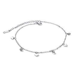 OIDEA Damen Armband Herz mit Zirkonia: Silber Charme Armkette Fußkettchen aus Edelstahl Armreif Verstellbare Länge Feiertag Geburtstag Geschenk für Mädchen Frauen Freundin von OIDEA