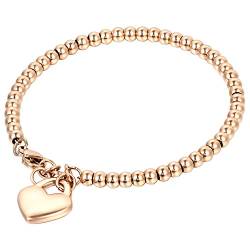 OIDEA Damen Armband Kugelkette Herz: Armkette aus Edelstahl Rosegold Perlenkette Kugel Armreif Handgelenk Schmuck Geschenk für Frauen Mädchen von OIDEA