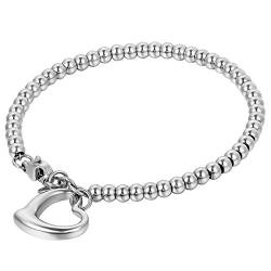 OIDEA Damen Armband Kugelkette Herz: Armkette aus Edelstahl Silber Kugeln Armreif Handgelenk Armschmuck Geschenk für Frauen Mädchen Valentinstag von OIDEA