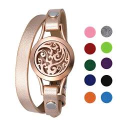 OIDEA Damen Armband Leder Aromatherapie: Rosegold Lebensbaum Doppel-Lap Rosegold Lederarmband mit 10 Filz-Pads Armreif Handgelenk Schmuck Geschenk für Frauen Mädchen Freundin von OIDEA