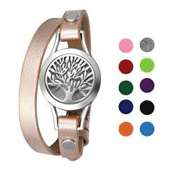 OIDEA Damen Armband Leder Aromatherapie: Rosegold Lederarmband aus Edelstahl Lebensbaum Doppel-Lap mit 10 Filz-Pads Armreif Handgelenk Schmuck Geschenk für Frauen Mädchen von OIDEA