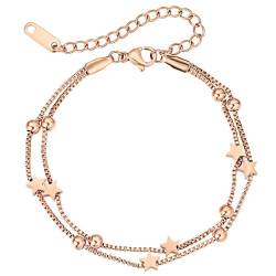 OIDEA Damen Armband Sterne Armkette: 14K vergoldet Rosegold Sterne Double Layered Armkettchen verstellbar Modeschmuck Elegant Schmuck Geschenk für Frauen Mädchen von OIDEA