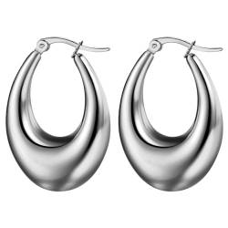 OIDEA Damen Creolen Ohrringe Groß: Silber Ovale Hoop Ohrringe aus Edelstahl Hypoallergen Glänzend Mode Schmuck Geschenk für Frauen Mädchen Mutter Freundin von OIDEA