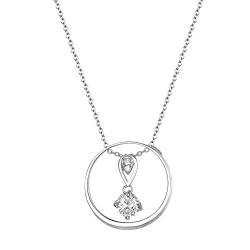 OIDEA Damen Halskette 925-Silber mit Kreis Anhänger: Elegant Silber Kette mit Strass aus Echt 925 Sterling Silber Geschenk für Frauen Mädchen von OIDEA